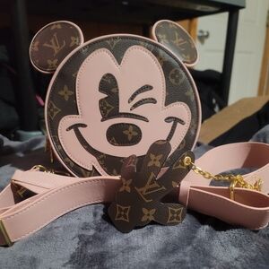 Pink and Brown Mickey Crossbody Bag